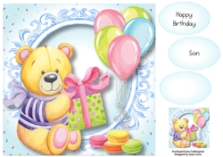 Happy Birthday Teddy In Blue 8x8