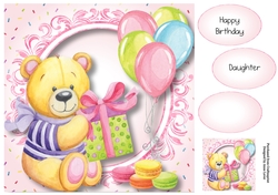 Happy Birthday Teddy In Pink 8x8