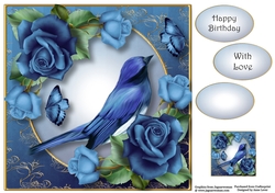 Beautiful Bird & Blue Roses 8x8
