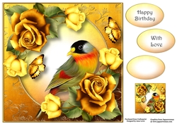 Beautiful Bird & Yellow Roses 8x8