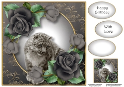 Snow Leopard & Charcoal Roses 8x8