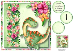 Dinosaur Tropical Birthday 3 8x8