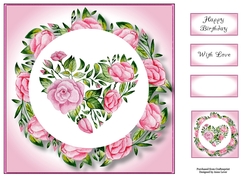 Pretty Pink Floral Heart 8x8