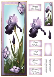 Lge DL Bearded Iris & Butterflies - Muted Purple