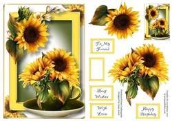 Teacup, Saucer & Flowers - Sunflowers A5