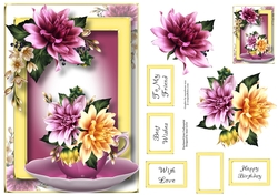 Teacup, Saucer & Flowers - Dahlias A5