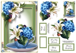 Teacup, Saucer & Flowers - Hydrangea & Lily A5