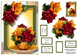 Teacup, Saucer & Flowers - Hot Summer Roses A5