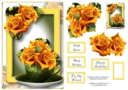Teacup, Saucer & Flowers - Hot Yellow Roses A5