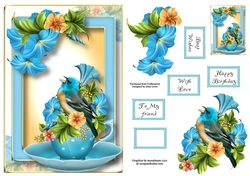 Teacup, Saucer & Flowers - Bluebird A5
