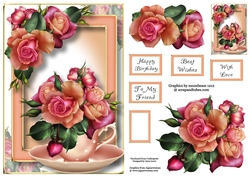 Teacup, Saucer & Flowers - Persian Roses A5