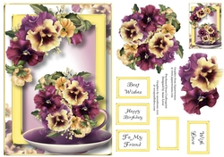 Teacup, Saucer & Flowers - Muted Pansies A5