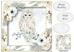 Winter Watercolour Birthday - Owl 8x8