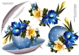 Floral Teacup & Saucer Decoupage Sheet - Iris Spring