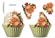 Floral cupcake Decoupage Sheet - Joy Roses