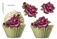 Floral cupcake Decoupage Sheet - Antique Roses