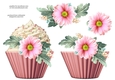 Floral cupcake Decoupage Sheet - Beautiful Pink Blooms