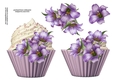 Floral cupcake Decoupage Sheet - Purple Lilies