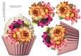 Floral Cupcake Decoupage Sheet - Dahlia