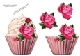 Floral Cupcake Decoupage Sheet - Deep Pink Rose