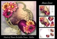 Hearts & Flowers On Golden Frame - Dahlias