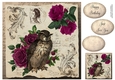 Vintage Ephemera - Owl & Roses 8x8