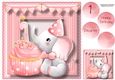 Baby Girl First Birthday - Elephant Cupcake 8x8