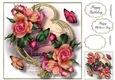 Blooms & Butterflies On Golden Frame - Peach Melba Roses 8x8