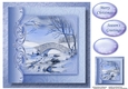 Christmas Monochrome Blue No Flowers - Snowy Bridge & Stream