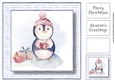 Watercolour Blue Christmas No Flowers - Hot Choc Penguin