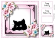 Peeking Cat With Pink Roses 8x8