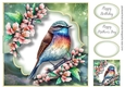 Beautiful Watercolour Bird With Peach Blossom 8x8