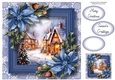 Festive Christmas Village & Blue Poinsettias 8x8