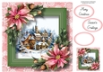 Festive Christmas Village & Pink Poinsettias 8x8