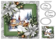 Festive Christmas Village & Silver Poinsettias 8x8