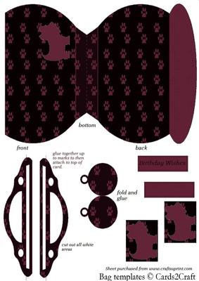 Paw Print Handbag Card (black/plum)