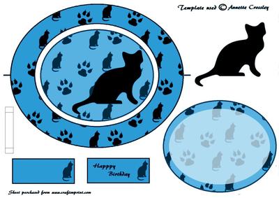Wobble Spinner Card Cat Silhouette (blue)