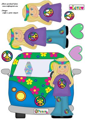Vw Van and Hippy Girl