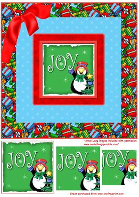 Joy Penguin and Presents Card Topper