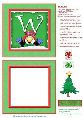 Alphabet Penguin Shaker Card Letter W