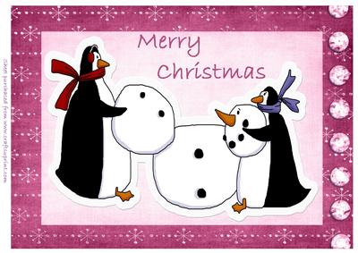 Penguins and Snowman (pink/purple)
