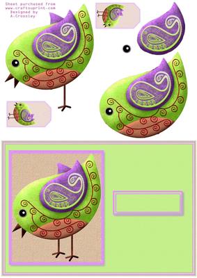 Paisley Bird on Green Card Front
