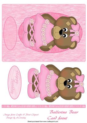 Ballerina Bear Card Front (pink)