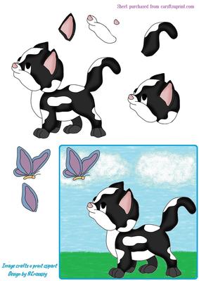 3D Black and White Kitty Topper