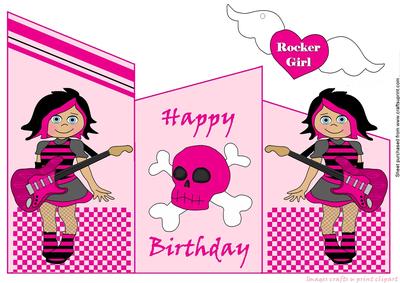 Rocker Girl Tri Fold Card (pink)