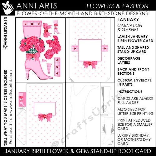 Birth Flower January - Shaped Boot Card and Envelope