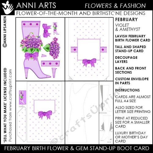 Birth Flower February - Shaped Boot Card and Envelope