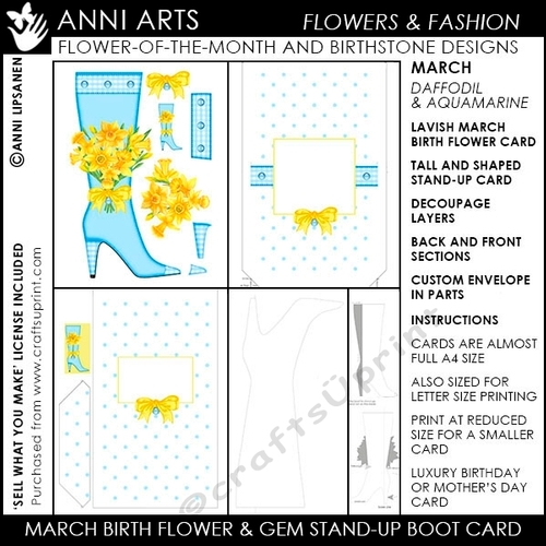 Birth Flower March - Shaped Boot Card and Envelope