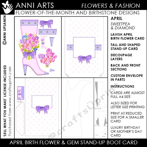 Birth Flower April - Shaped Boot Card and Envelope