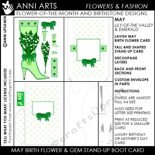 Birth Flower May- Shaped Boot Card and Envelope